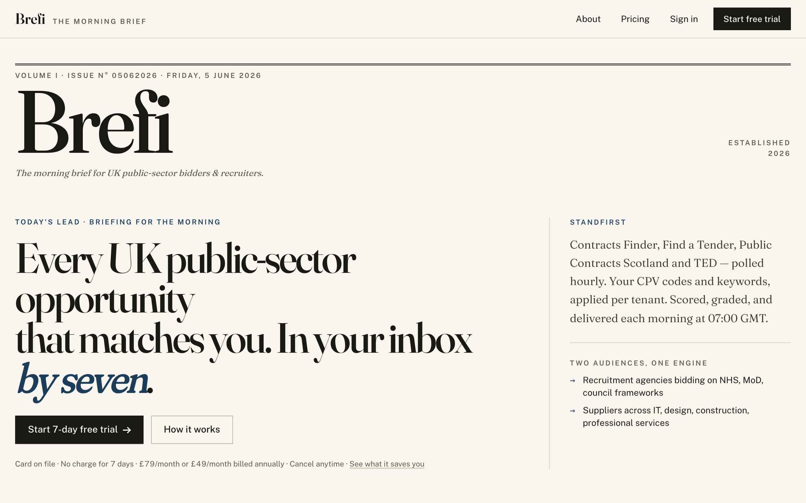 Brefi daily public-sector opportunity brief homepage