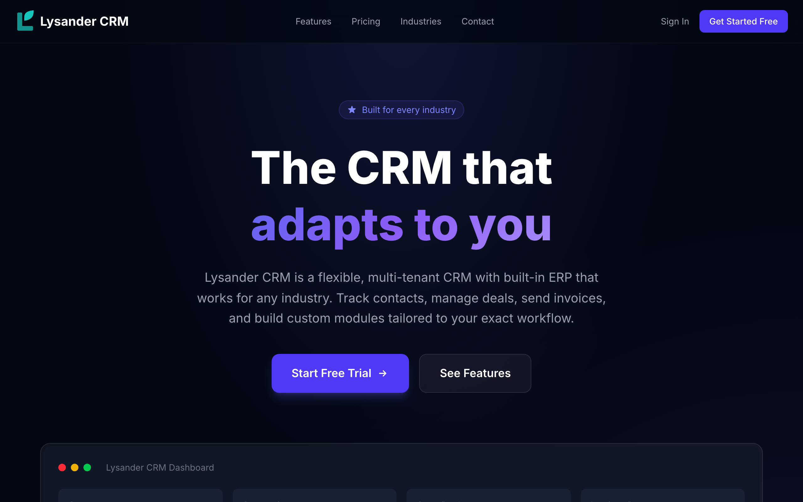 Lysander CRM homepage