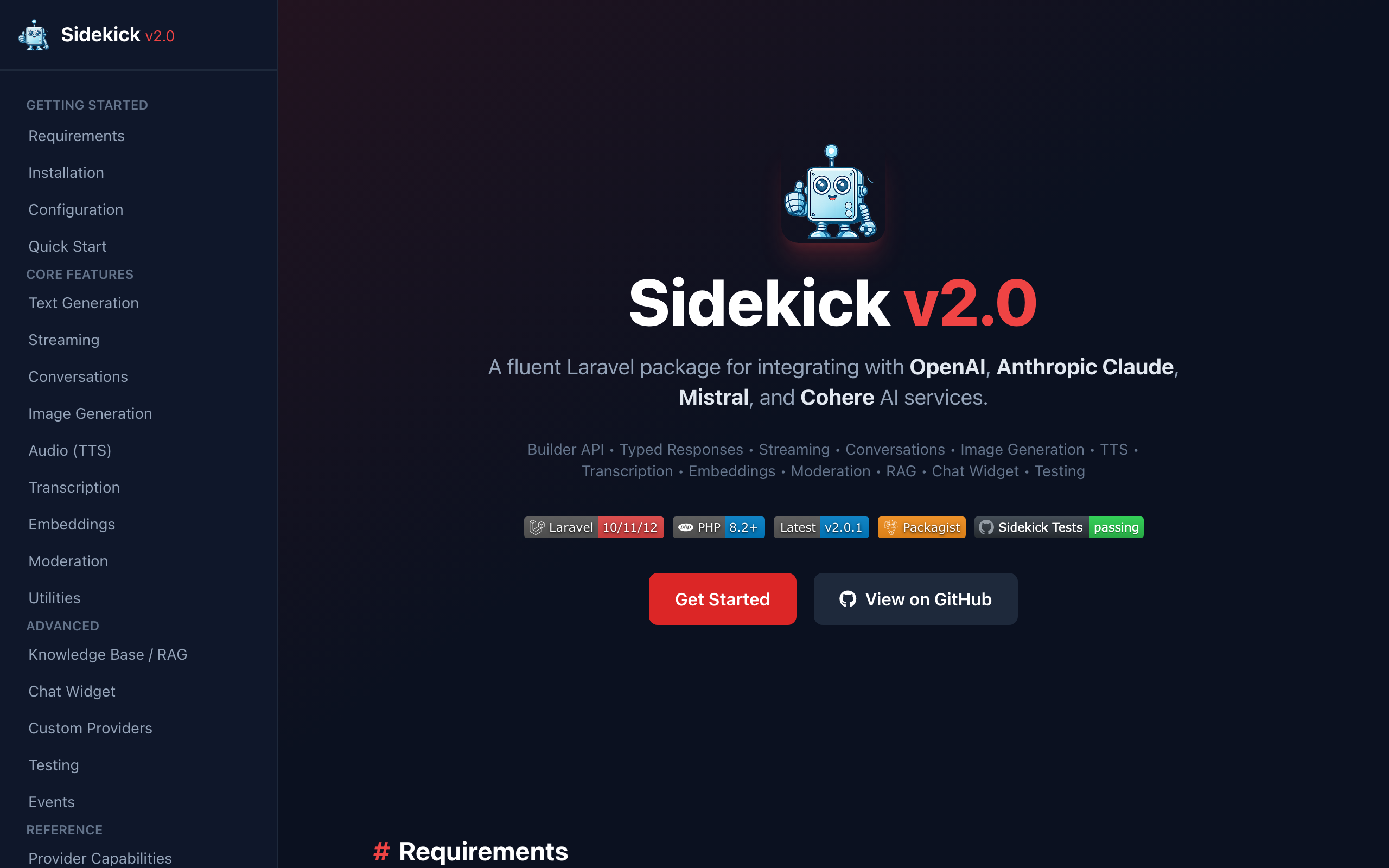 Sidekick for Laravel documentation site